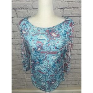 Casey Key Women's Boho Resort Wear  Feminine 3/4 Sleeve Top Size L